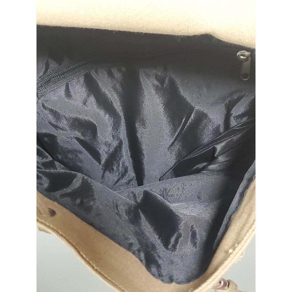 Bella Russo Canvas Backpack Rucksack Bookbag Brown Tan 16"x 18" Zip Snap Close - Picture 6 of 7